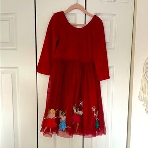 Mini Boden girls red velvet tulle dress with fairies size 8-9